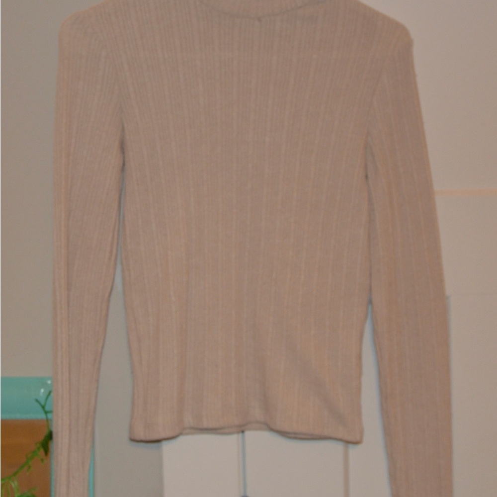Ribbed Beige Long Sleeve Top